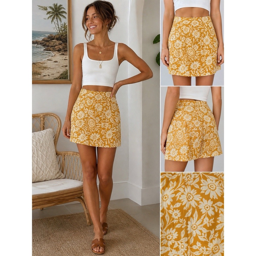 Ripskirt Womens Skirt Small Yellow Tuscan Sunflower Adjustable Wrap Resortwear
